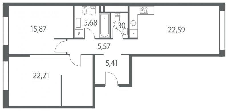 3-комнатная квартира (евро) без отделки, 79.63 м2, 31 этаж, дом сдан, ЖК Headliner, корпус 9 - объявление 1625169 - фото №1