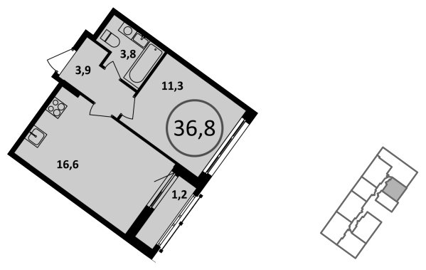 1-комнатная квартира без отделки, 36.8 м2, 13 этаж, сдача 4 квартал 2022 г., ЖК Испанские кварталы, корпус 5.4 - объявление 1409595 - фото №1