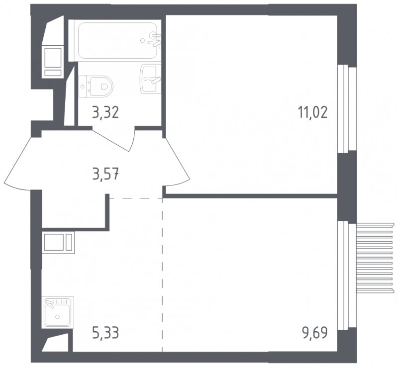 2-комнатная квартира с полной отделкой, 32.93 м2, 3 этаж, сдача 2 квартал 2023 г., ЖК Мытищи Парк, корпус 1 - объявление 1874246 - фото №1