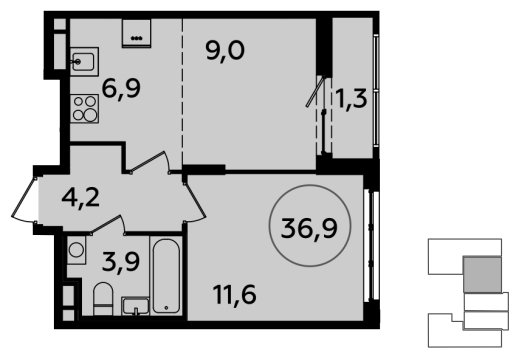 2-комнатная квартира (евро) с полной отделкой, 36.9 м2, 5 этаж, сдача 2 квартал 2024 г., ЖК Испанские кварталы, корпус 8.1 - объявление 1633457 - фото №1