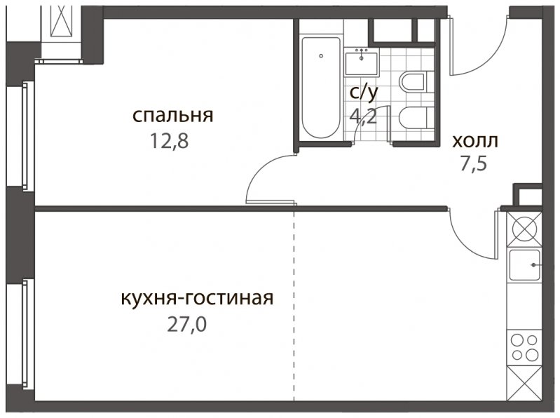 2-комнатная квартира без отделки, 51.5 м2, 2 этаж, дом сдан, ЖК HomeCity, корпус 2 - объявление 1638595 - фото №1