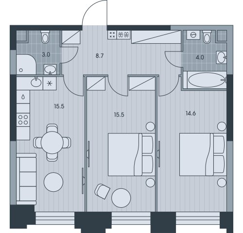 3-комнатная квартира без отделки, 61.3 м2, 29 этаж, сдача 3 квартал 2025 г., ЖК EVER, корпус 6 - объявление 2377030 - фото №1