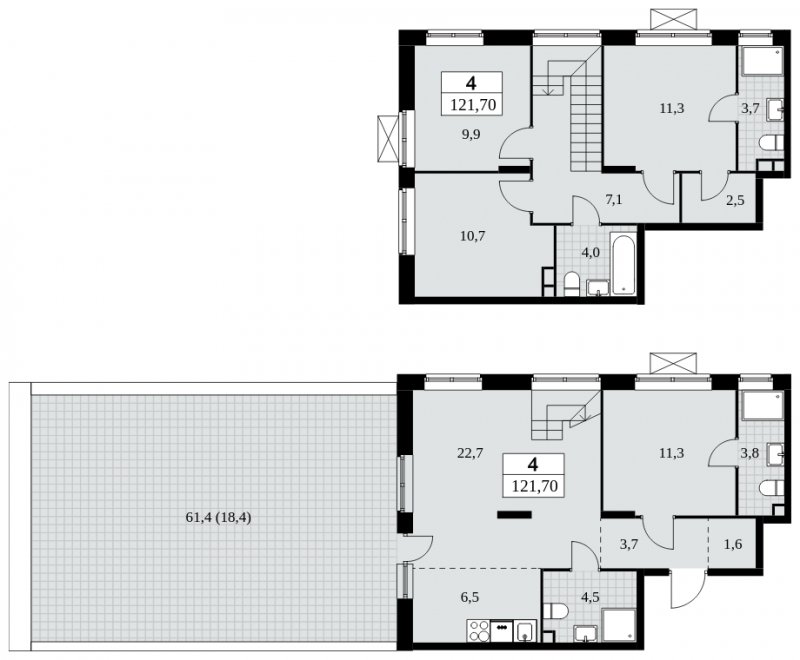 4-комнатная квартира без отделки, 121.7 м2, 2 этаж, сдача 3 квартал 2024 г., ЖК Прокшино, корпус 8.4 - объявление 1684002 - фото №1