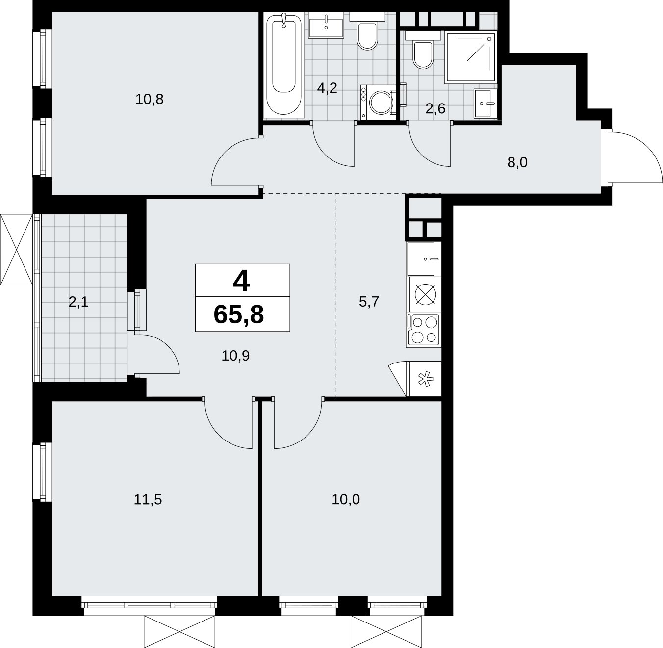 4-комнатная квартира (евро) без отделки, 65.8 м2, 8 этаж, сдача 4 квартал 2026 г., ЖК Скандинавия, корпус 2.18.1.4 - объявление 2350989 - фото №1