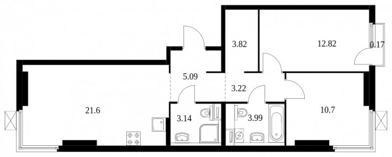 2-комнатная квартира с полной отделкой, 64.55 м2, 17 этаж, сдача 2 квартал 2024 г., ЖК Матвеевский Парк, корпус 1.6 - объявление 1609820 - фото №1
