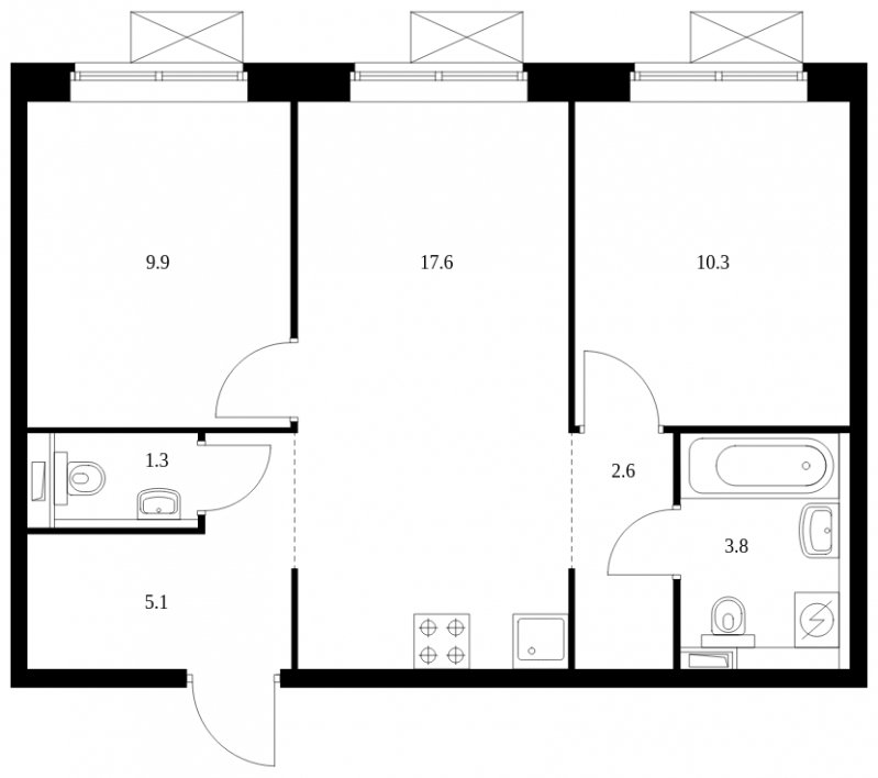 2-комнатная квартира с полной отделкой, 50.6 м2, 25 этаж, сдача 4 квартал 2023 г., ЖК Восточное Бутово, корпус 15 - объявление 1680544 - фото №1