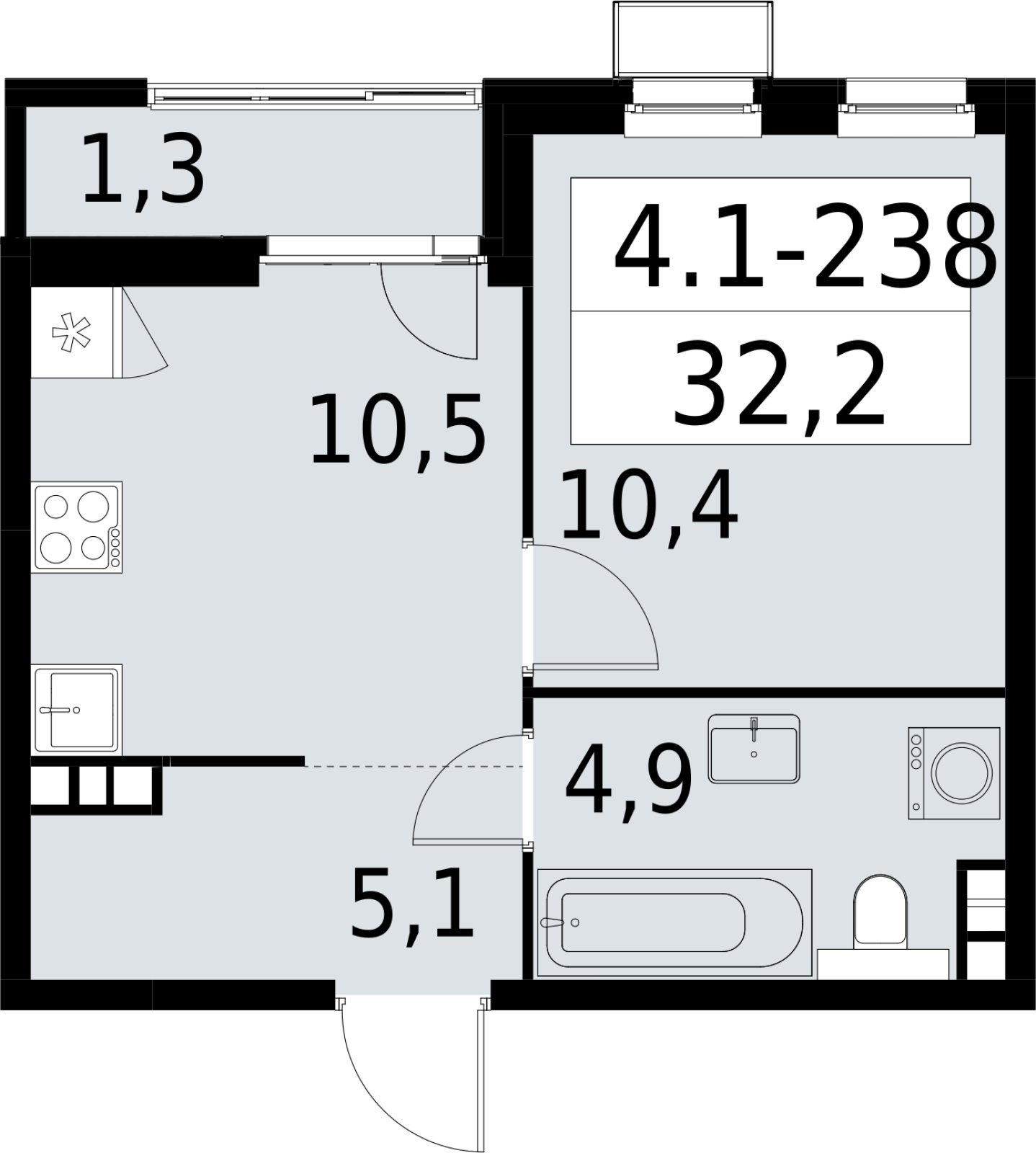 1-комнатная квартира с полной отделкой, 32.2 м2, 7 этаж, сдача 2 квартал 2027 г., ЖК Южные сады, корпус 4.1.2 - объявление 2392755 - фото №1