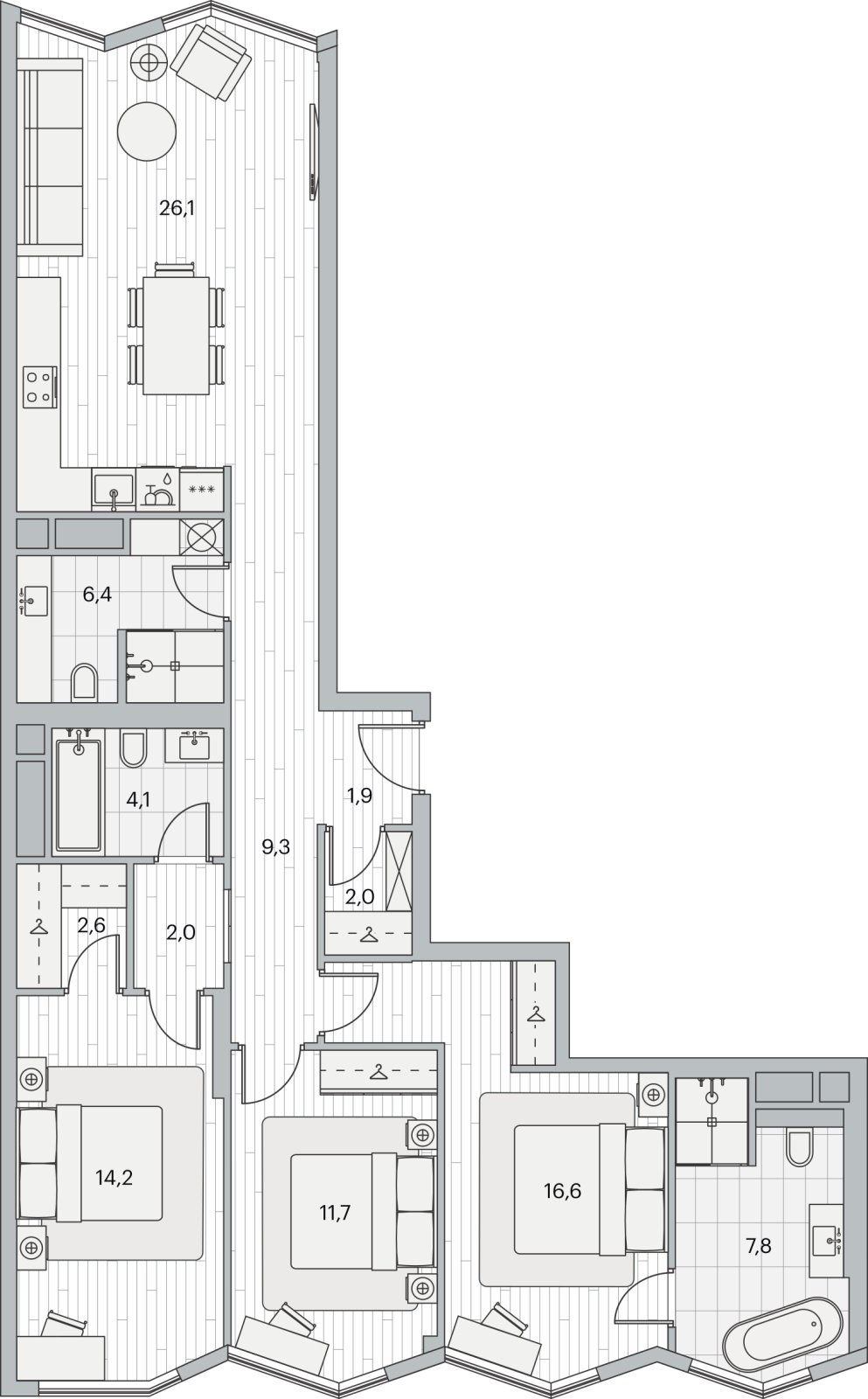 Купить трёхкомнатную квартиру 🏠 105 кв.м, 3 этаж, корпус 3 в Москве в ЖК 