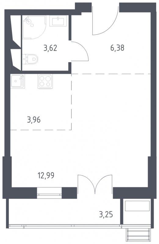 1-комнатная квартира с полной отделкой, 30.2 м2, 14 этаж, сдача 3 квартал 2024 г., ЖК Квартал Спутник, корпус 18 - объявление 1805815 - фото №1