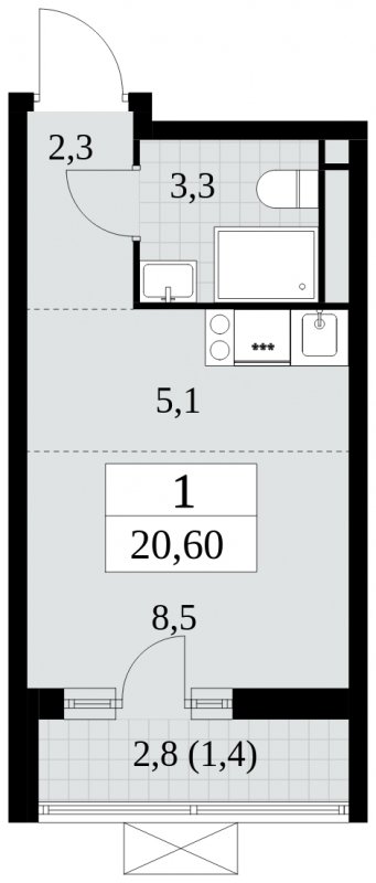 1-комнатная квартира без отделки, 20.6 м2, 9 этаж, сдача 2 квартал 2024 г., ЖК Прокшино, корпус 6.2 - объявление 1662885 - фото №1