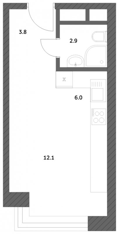 Студия с частичной отделкой, 24.77 м2, 20 этаж, сдача 4 квартал 2023 г., ЖК Городские истории, корпус 1 - объявление 1763135 - фото №1