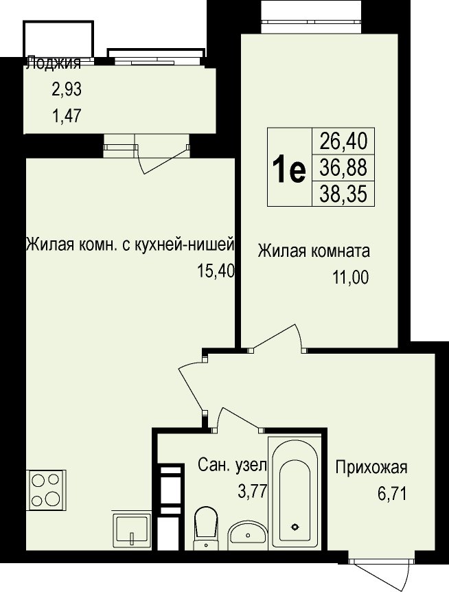 1-комнатная квартира без отделки, 38.3 м2, 5 этаж, дом сдан, ЖК Новая Щербинка, корпус 13 - объявление 2079100 - фото №1