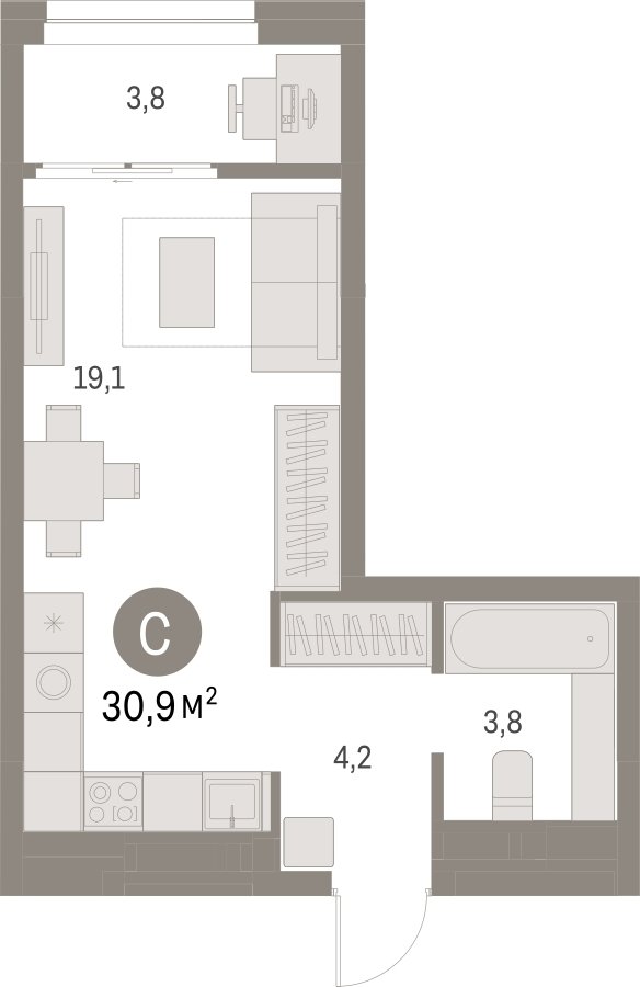 Студия с частичной отделкой, 30.94 м2, 10 этаж, сдача 1 квартал 2025 г., ЖК Первый квартал, корпус 5 - объявление 2310679 - фото №1
