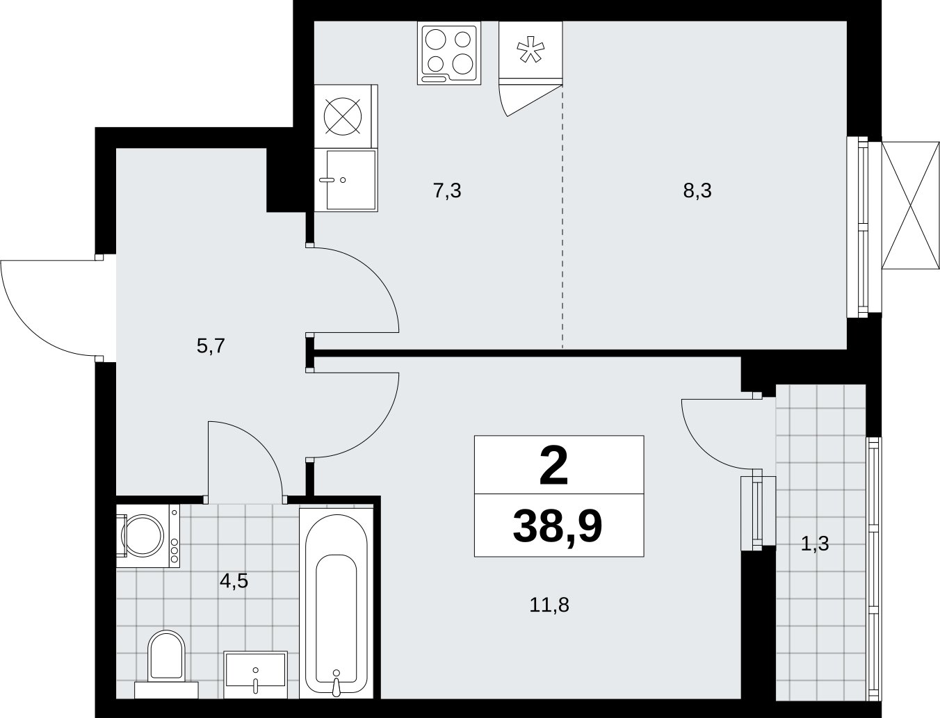 2-комнатная квартира (евро) с полной отделкой, 38.9 м2, 5 этаж, сдача 3 квартал 2026 г., ЖК Дзен-кварталы, корпус 6.1.3 - объявление 2327785 - фото №1