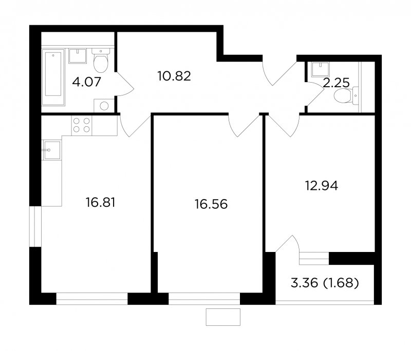 2-комнатная квартира без отделки, 65.13 м2, 10 этаж, дом сдан, ЖК VESNA, корпус 1 - объявление 1936513 - фото №1