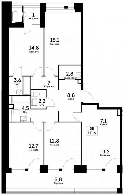 5-комнатная квартира 111.6 м2, 6 этаж, сдача 4 квартал 2022 г., ЖК Квартал на набережной NOW, корпус 1.1 - объявление 1554576 - фото №1