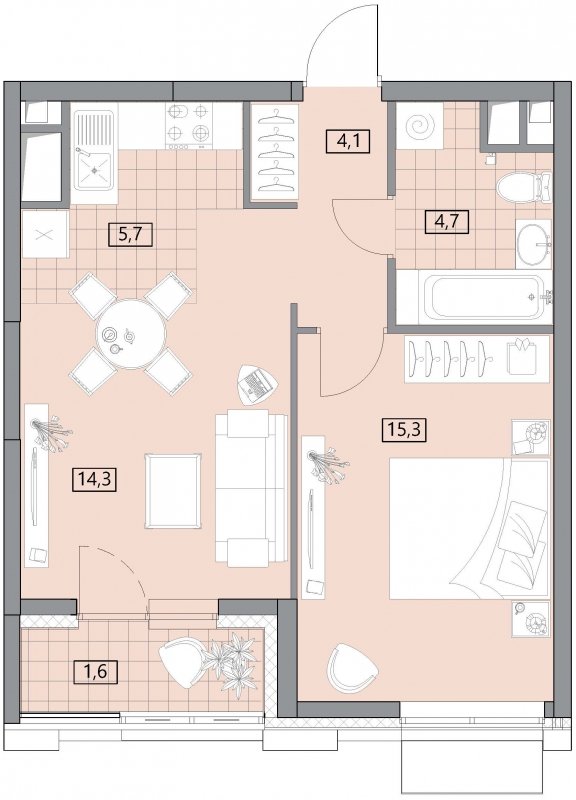 2-комнатная квартира (евро) без отделки, 45.71 м2, 5 этаж, сдача 2 квартал 2022 г., ЖК Вестердам, корпус 3 - объявление 1541055 - фото №1
