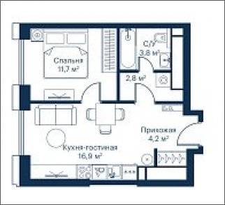 1-комнатная квартира с частичной отделкой, 39.36 м2, 51 этаж, сдача 2 квартал 2024 г., ЖК City Bay, корпус Indian Ocean 6 - объявление 1932913 - фото №1