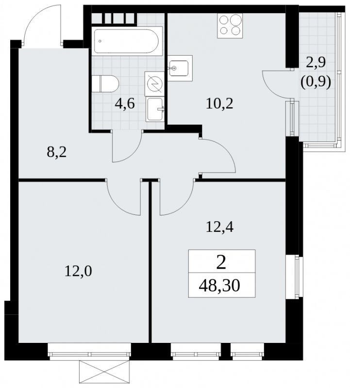 2-комнатная квартира без отделки, 48.3 м2, 7 этаж, сдача 1 квартал 2025 г., ЖК Прокшино, корпус 5.2.5 - объявление 1900863 - фото №1