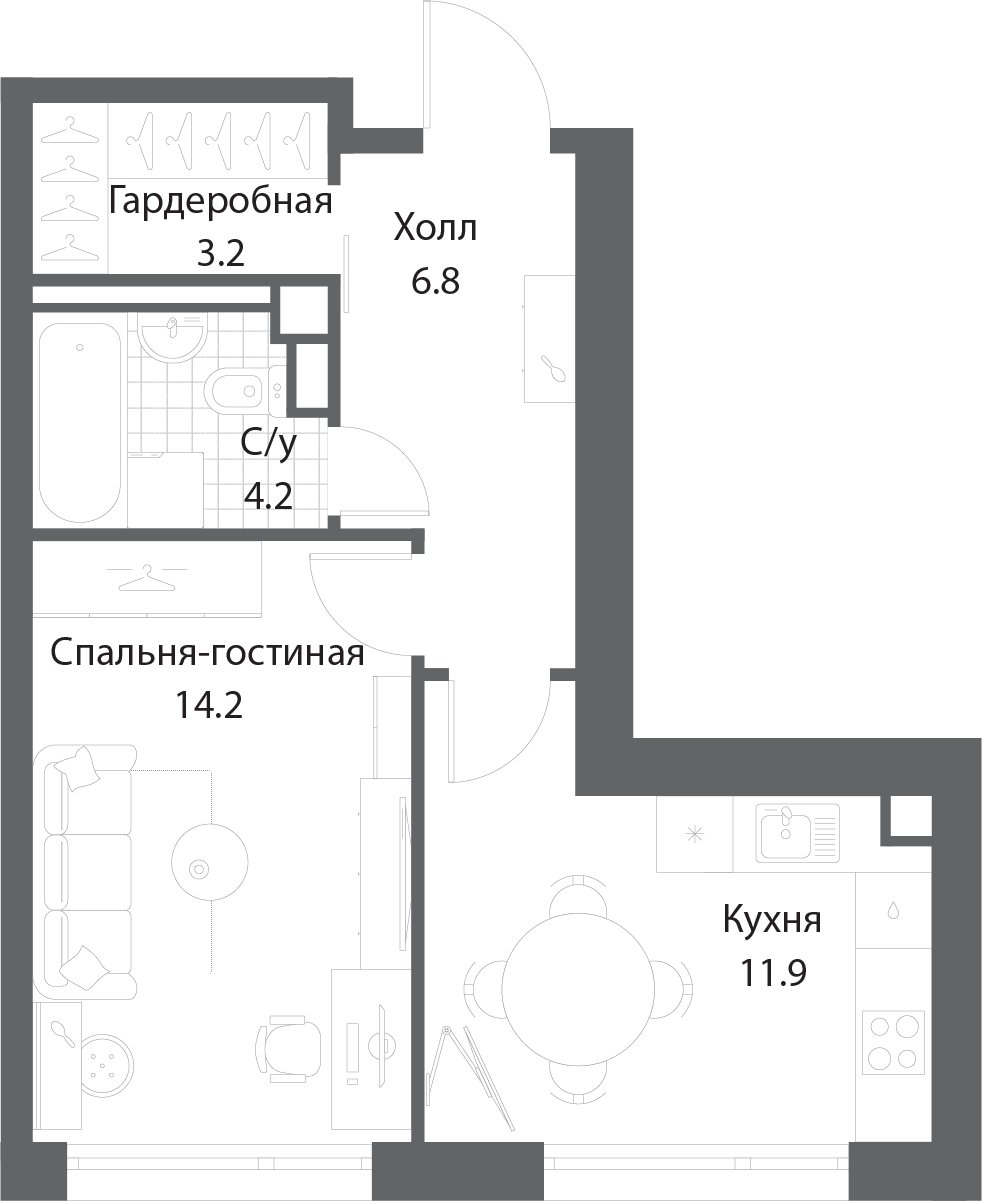 1-комнатная квартира без отделки, 39.9 м2, 18 этаж, сдача 3 квартал 2025 г., ЖК Nagatino i-Land, корпус 2 (3 очередь) - объявление 1992617 - фото №1