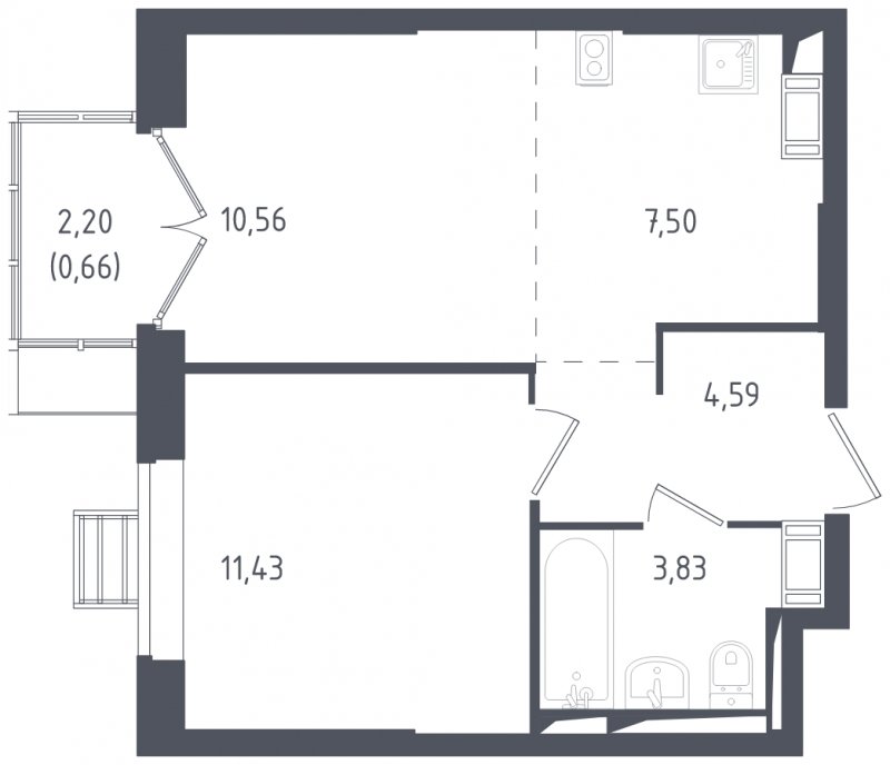 2-комнатная квартира с полной отделкой, 38.57 м2, 12 этаж, сдача 3 квартал 2024 г., ЖК Томилино Парк, корпус 5.1 - объявление 1830102 - фото №1