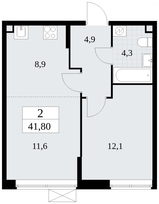 2-комнатная квартира (евро) без отделки, 41.8 м2, 2 этаж, сдача 1 квартал 2025 г., ЖК Прокшино, корпус 5.2.3 - объявление 1751437 - фото №1