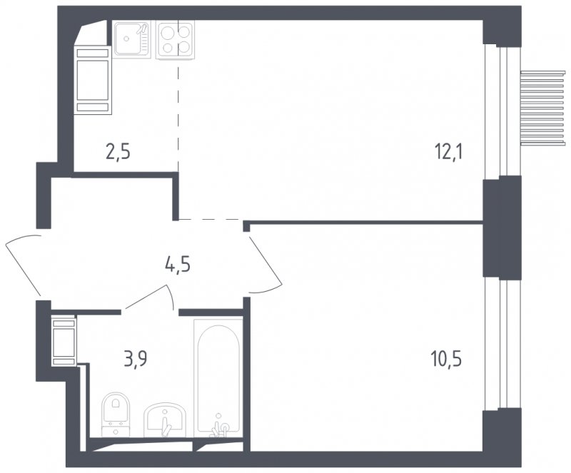 2-комнатная квартира с полной отделкой, 33.5 м2, 16 этаж, сдача 2 квартал 2025 г., ЖК Мытищи Парк, корпус 4 - объявление 1848281 - фото №1