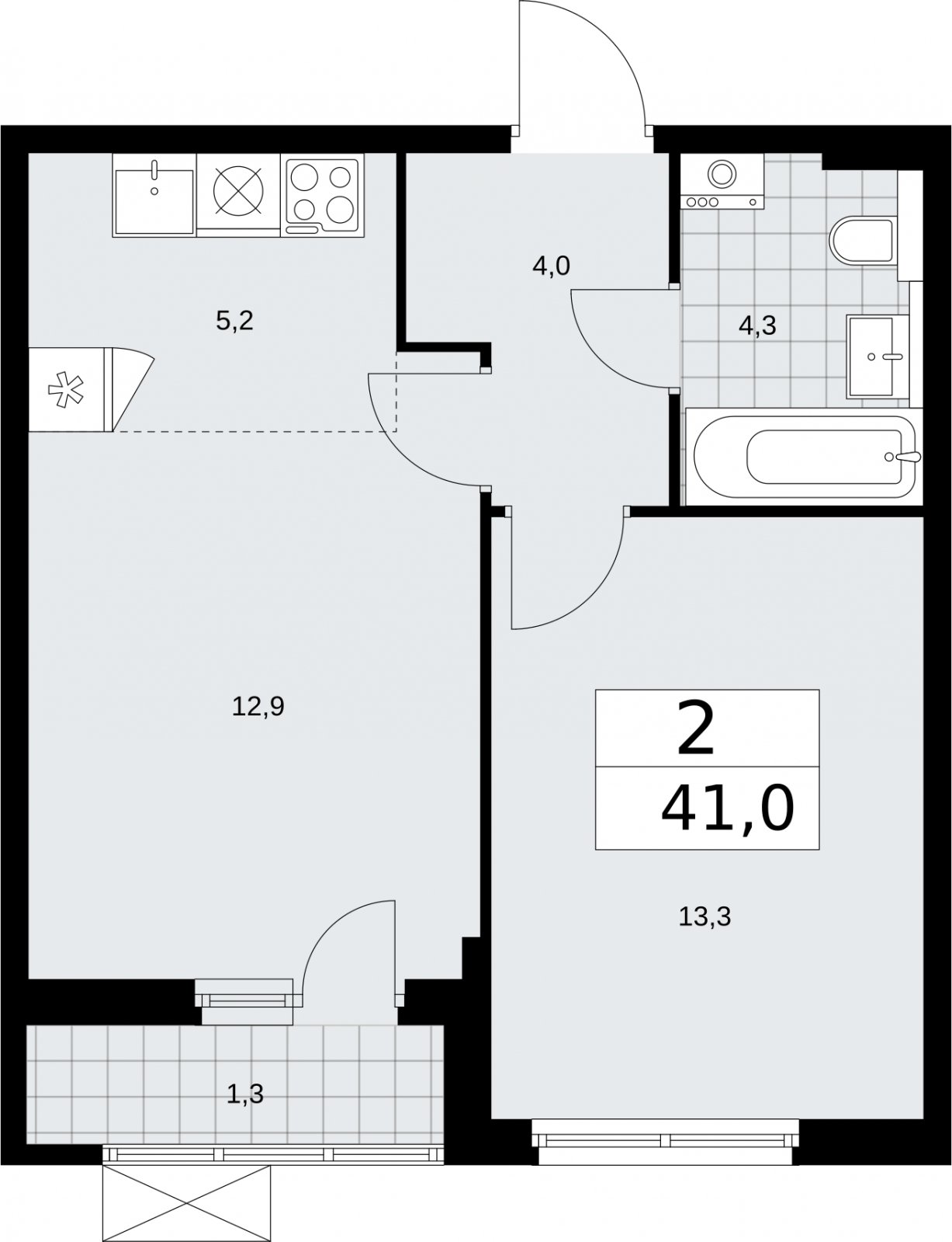 2-комнатная квартира (евро) с полной отделкой, 41 м2, 5 этаж, сдача 2 квартал 2026 г., ЖК Бунинские кварталы, корпус 7.1 - объявление 2319495 - фото №1