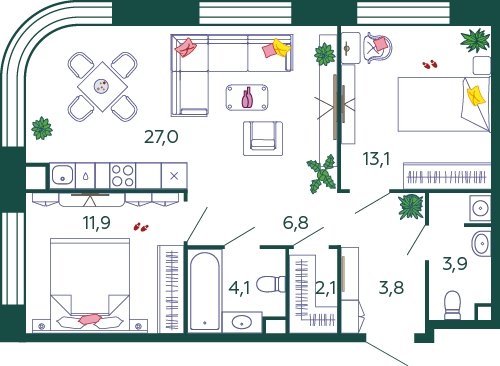 2-комнатная квартира без отделки, 72.7 м2, 2 этаж, сдача 4 квартал 2023 г., ЖК SHAGAL, корпус 1.4 - объявление 2156206 - фото №1