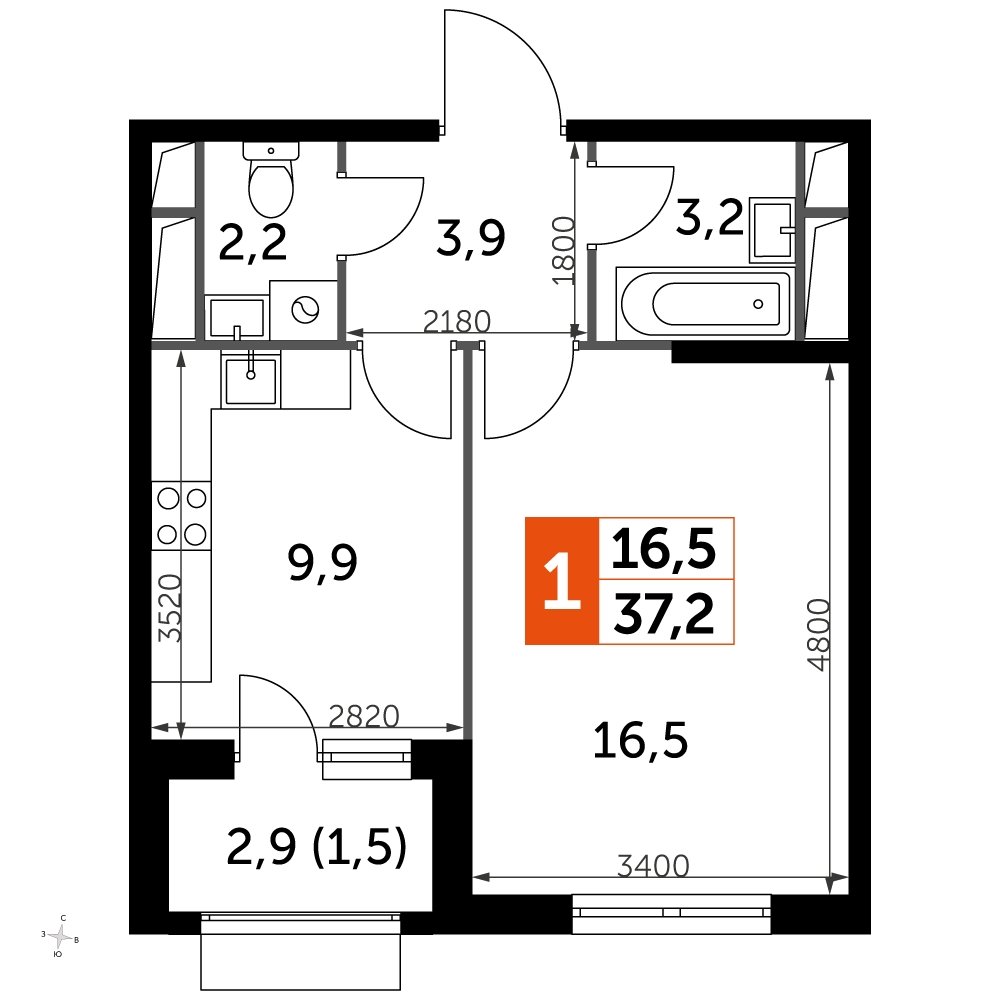 1-комнатная квартира с частичной отделкой, 37.2 м2, 10 этаж, дом сдан, ЖК UP-квартал Римский, корпус 7 - объявление 2318768 - фото №1