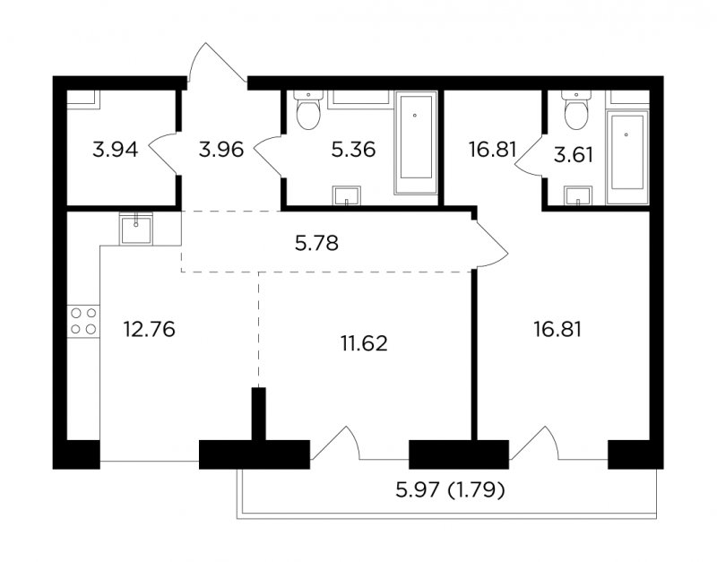 2-комнатная квартира без отделки, 65.63 м2, 12 этаж, сдача 4 квартал 2023 г., ЖК FORIVER, корпус 2 - объявление 1529532 - фото №1