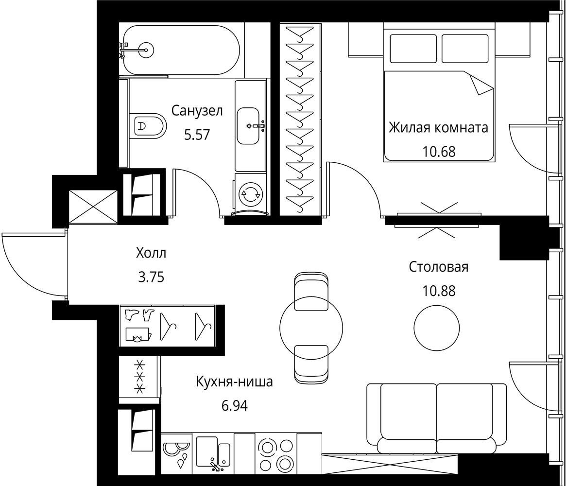 1-комнатная квартира с частичной отделкой, 37.82 м2, 2 этаж, сдача 3 квартал 2026 г., ЖК City Bay, корпус North Ocean 8 - объявление 2332231 - фото №1