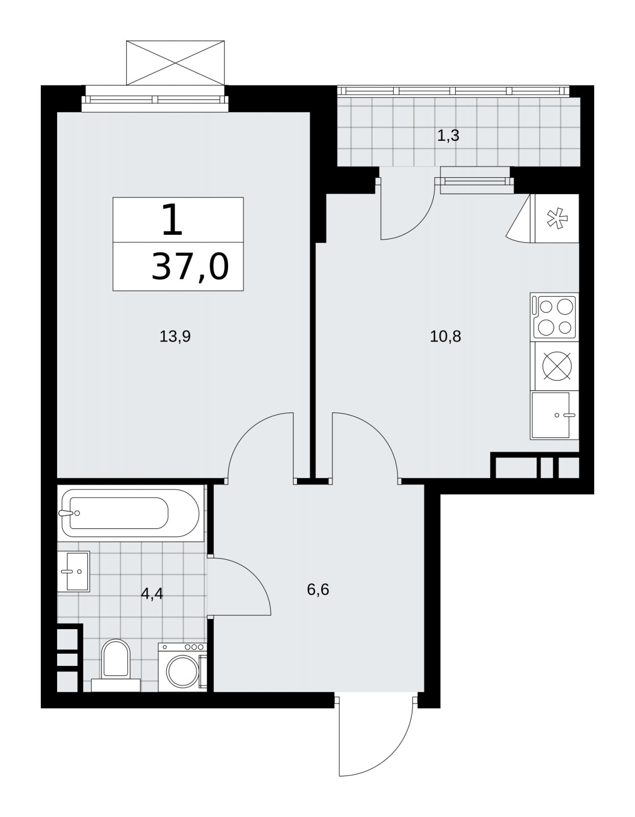 1-комнатная квартира без отделки, 37 м2, 6 этаж, сдача 1 квартал 2026 г., ЖК Прокшино, корпус 11.2.1 - объявление 2269854 - фото №1