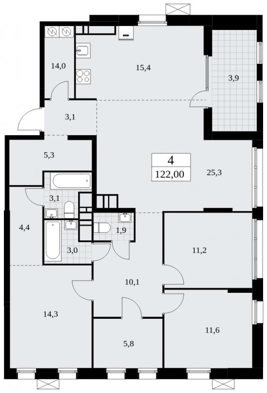 4-комнатная квартира (евро) с частичной отделкой, 122 м2, 18 этаж, сдача 1 квартал 2025 г., ЖК Дзен-кварталы, корпус 1.1 - объявление 1895627 - фото №1