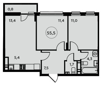 3-комнатная квартира (евро) с полной отделкой, 55.5 м2, 13 этаж, сдача 1 квартал 2023 г., ЖК Белые ночи, корпус 3.1 - объявление 1745763 - фото №1