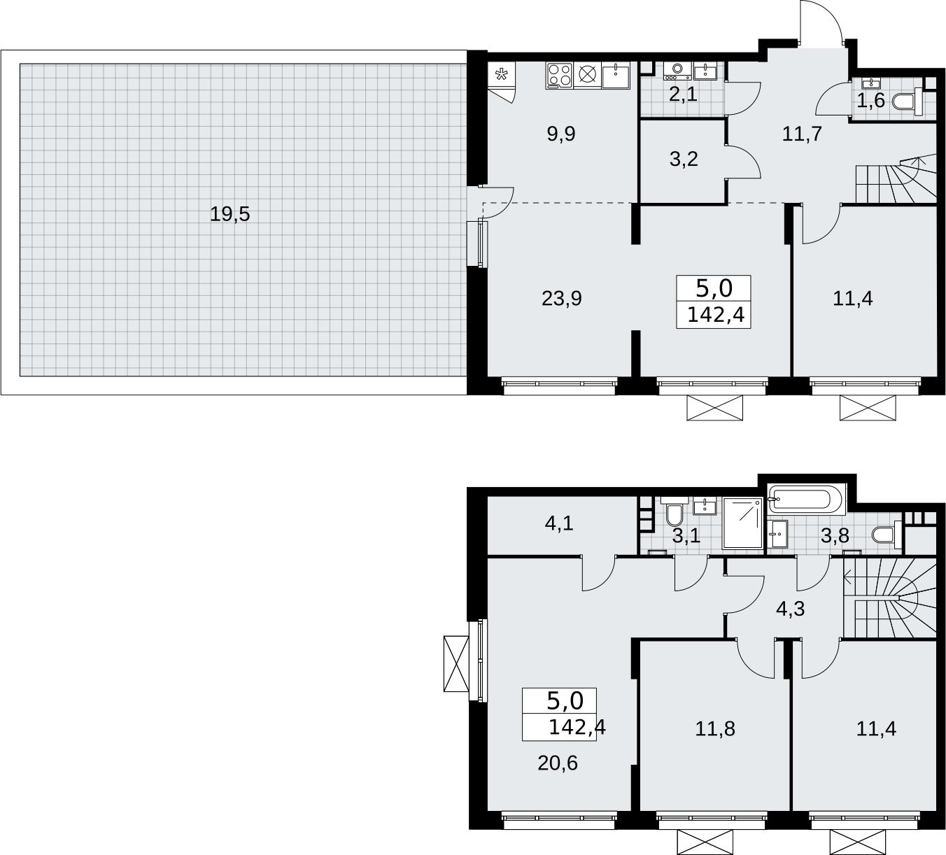 5-комнатная квартира с частичной отделкой, 142.4 м2, 2 этаж, сдача 2 квартал 2026 г., ЖК Прокшино, корпус 10.1.4 - объявление 2334142 - фото №1