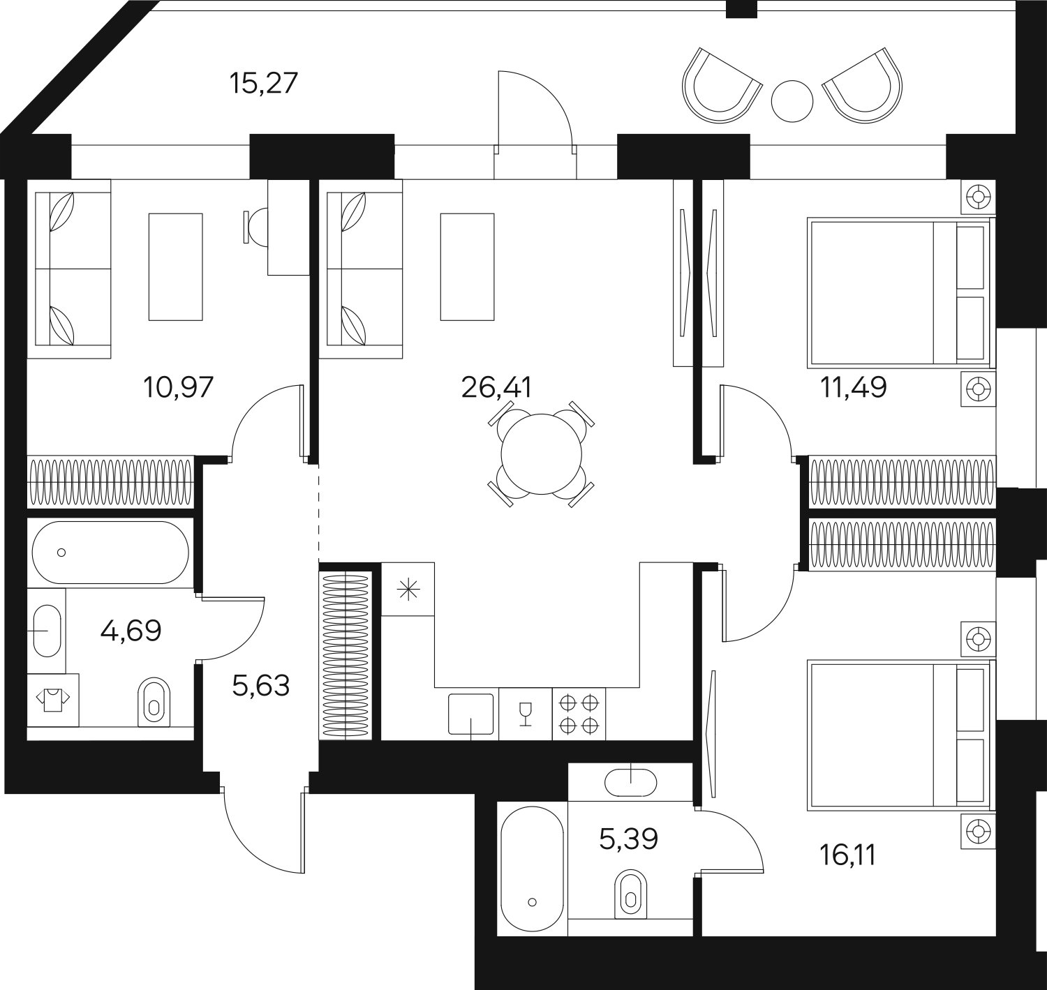 3-комнатная квартира без отделки, 88.8 м2, 2 этаж, сдача 4 квартал 2024 г., ЖК FØRST, корпус 2 - объявление 1943000 - фото №1