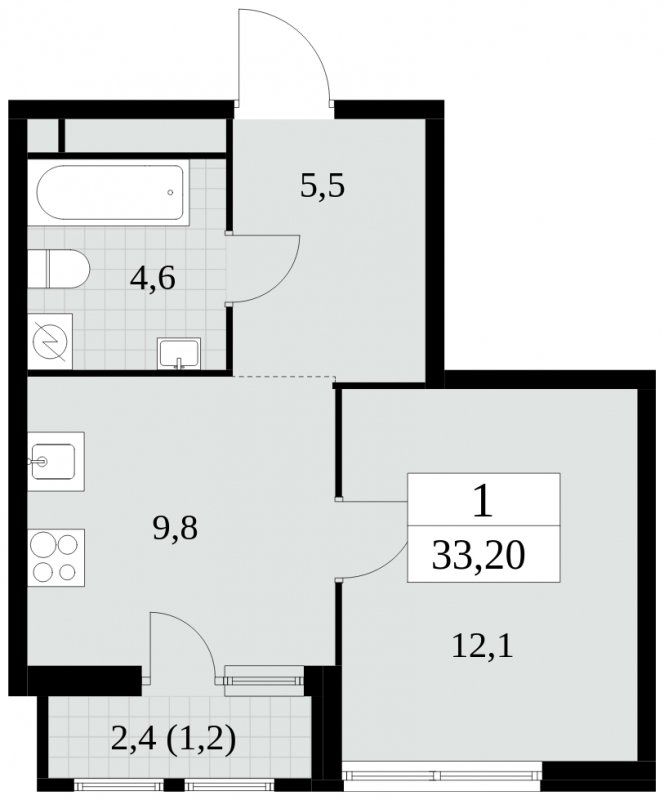 1-комнатная квартира без отделки, 33.2 м2, 11 этаж, сдача 2 квартал 2025 г., ЖК Южные сады, корпус 2.3 - объявление 1758081 - фото №1