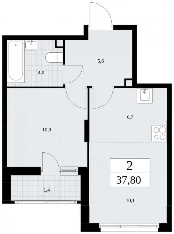 2-комнатная квартира (евро) без отделки, 37.8 м2, 2 этаж, сдача 1 квартал 2025 г., ЖК Скандинавия, корпус 36.1.2 - объявление 1801837 - фото №1