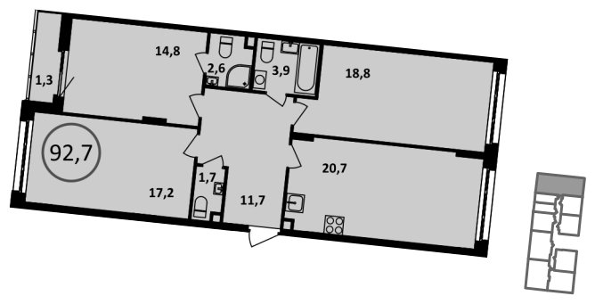 3-комнатная квартира с частичной отделкой, 92.7 м2, 2 этаж, сдача 1 квартал 2023 г., ЖК Испанские кварталы, корпус 5.5 - объявление 1448489 - фото №1