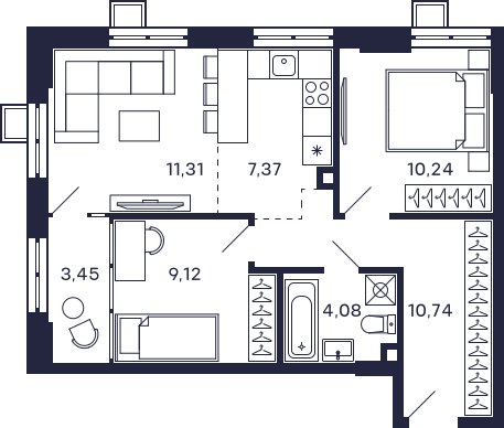 2-комнатная квартира без отделки, 56.31 м2, 2 этаж, сдача 2 квартал 2025 г., ЖК Квартал Тетрис, корпус "Квартал Тетрис 2.2" - объявление 2378997 - фото №1