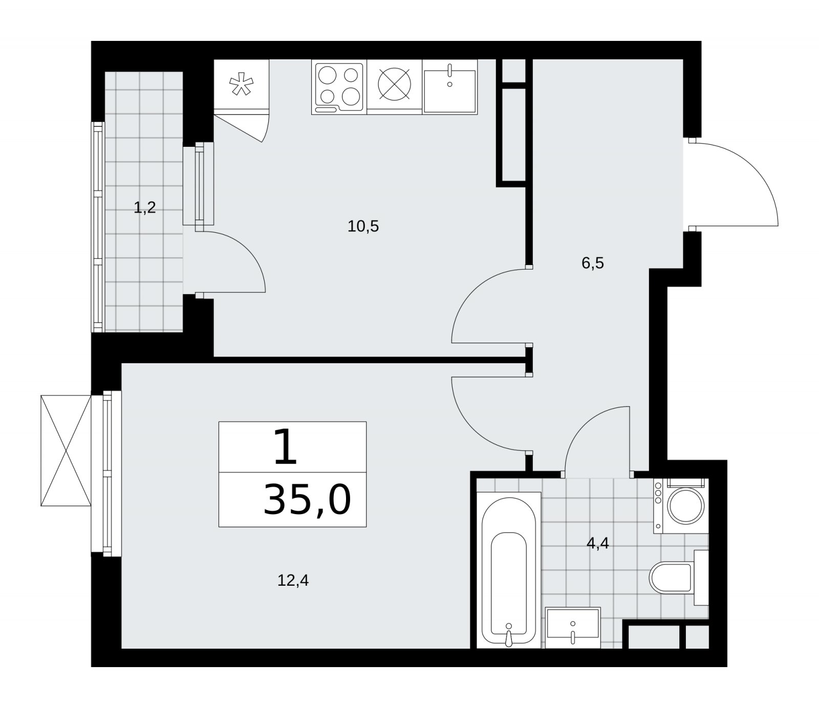 1-комнатная квартира без отделки, 35 м2, 9 этаж, сдача 1 квартал 2026 г., ЖК Прокшино, корпус 11.2.1 - объявление 2269949 - фото №1