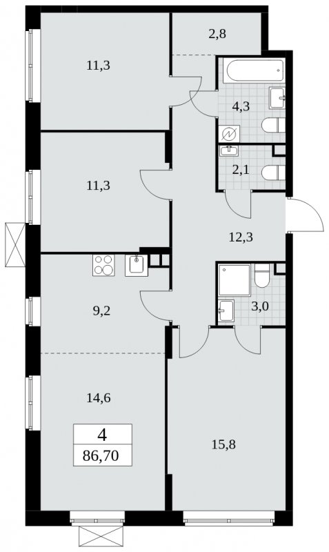 4-комнатная квартира (евро) с частичной отделкой, 86.7 м2, 2 этаж, сдача 2 квартал 2025 г., ЖК Прокшино, корпус 5.1.1 - объявление 1859900 - фото №1