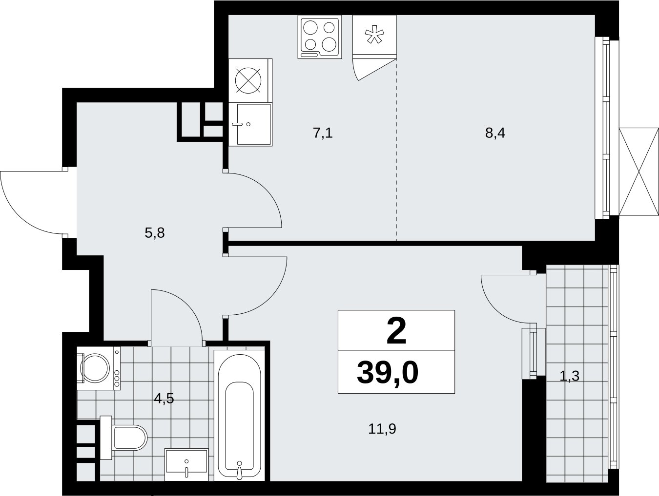 2-комнатная квартира (евро) с полной отделкой, 39 м2, 5 этаж, сдача 1 квартал 2027 г., ЖК Скандинавия, корпус 2.18.2.2 - объявление 2351261 - фото №1