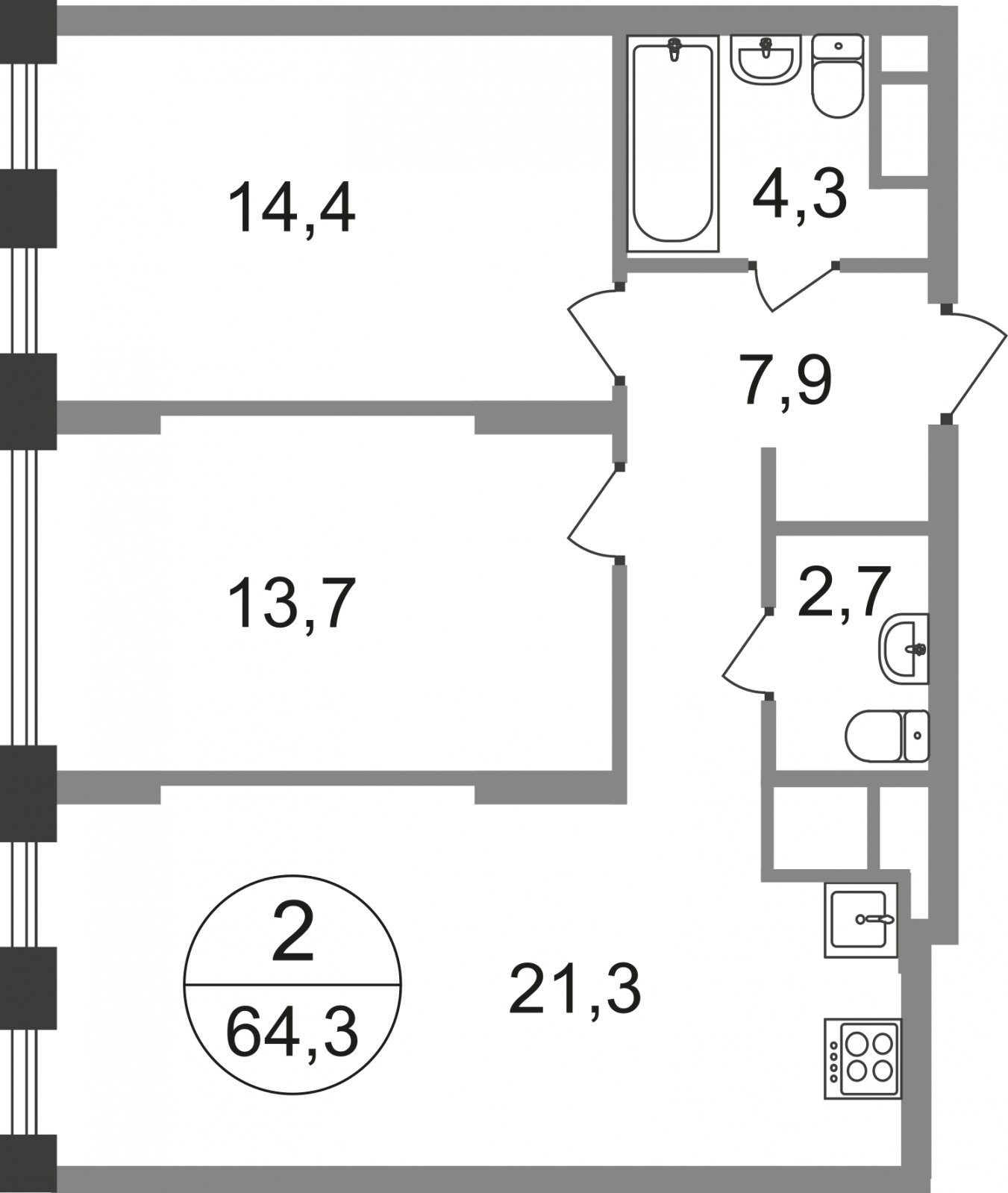 2-комнатная квартира без отделки, 64.3 м2, 5 этаж, сдача 1 квартал 2025 г., ЖК город-парк Переделкино Ближнее, корпус 17-1 - объявление 2303427 - фото №1