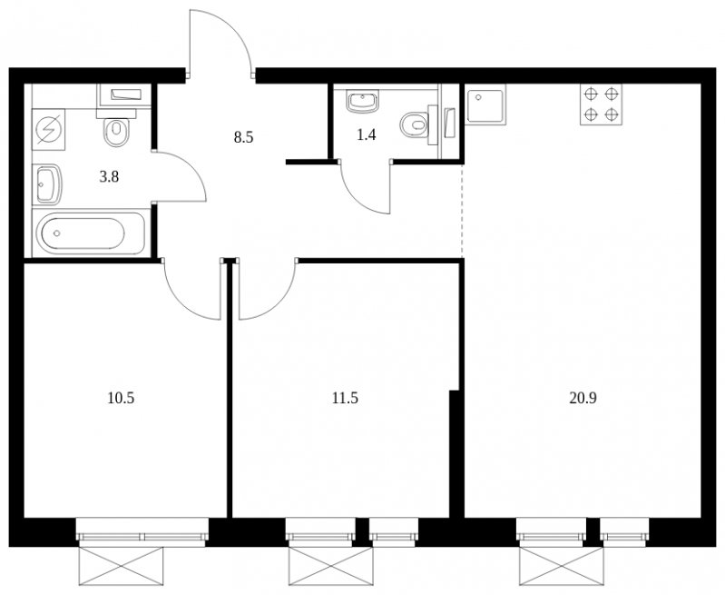 2-комнатная квартира с полной отделкой, 56.6 м2, 30 этаж, сдача 4 квартал 2023 г., ЖК Второй Нагатинский, корпус 4 - объявление 1606239 - фото №1
