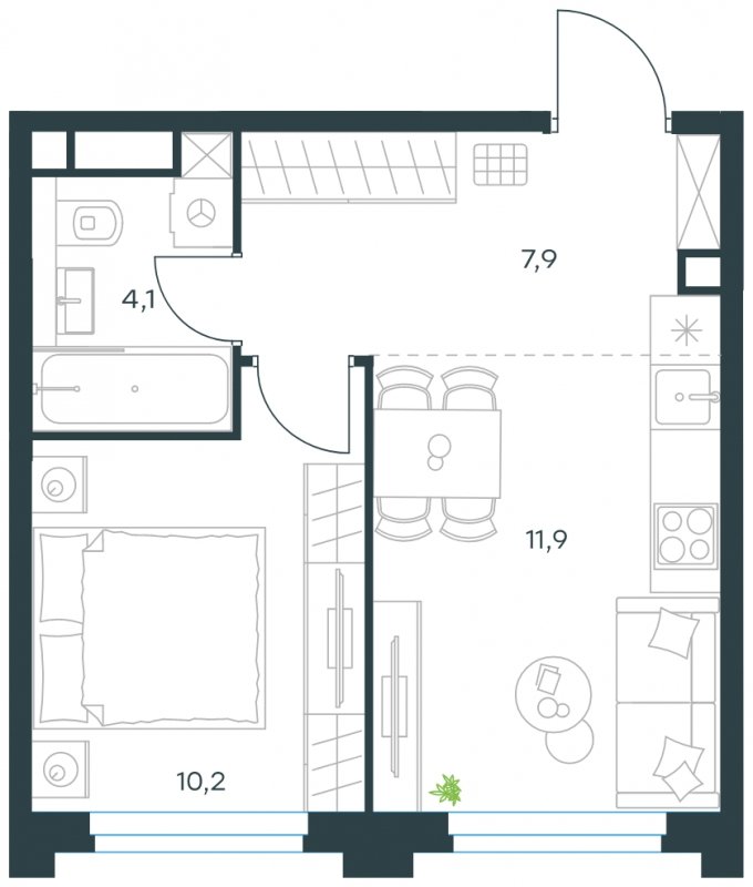 1-комнатная квартира без отделки, 34.1 м2, 7 этаж, сдача 4 квартал 2023 г., ЖК Level Нагатинская, корпус С - объявление 1693680 - фото №1