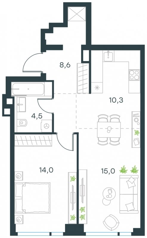 2-комнатная квартира (евро) с частичной отделкой, 52.4 м2, 2 этаж, сдача 4 квартал 2024 г., ЖК Level Мичуринский, корпус 5 - объявление 1635508 - фото №1