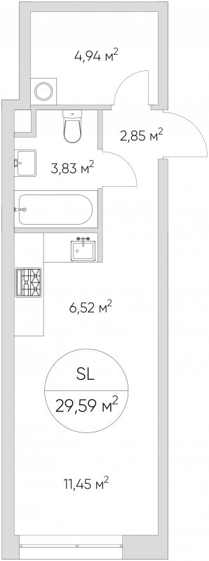 Студия с частичной отделкой, 29.59 м2, 8 этаж, сдача 1 квартал 2024 г., ЖК N'ICE LOFT, корпус 6 - объявление 1631751 - фото №1