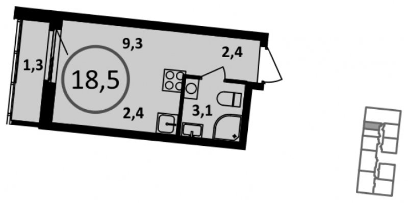 Студия с частичной отделкой, 18.9 м2, 6 этаж, сдача 1 квартал 2023 г., ЖК Испанские кварталы, корпус 5.5 - объявление 1813241 - фото №1